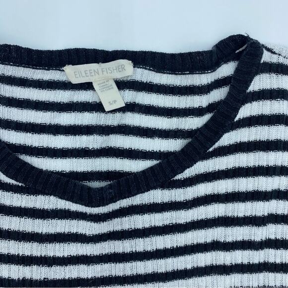 Eileen Fisher Sweater Striped Organic Linen Oversized Black & White Small - Picture 3 of 8
